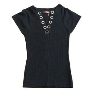 Belldini Stretch Knit Eyelet Bling Rhinstone Y2k 90s Top 2000s Vintage Punk